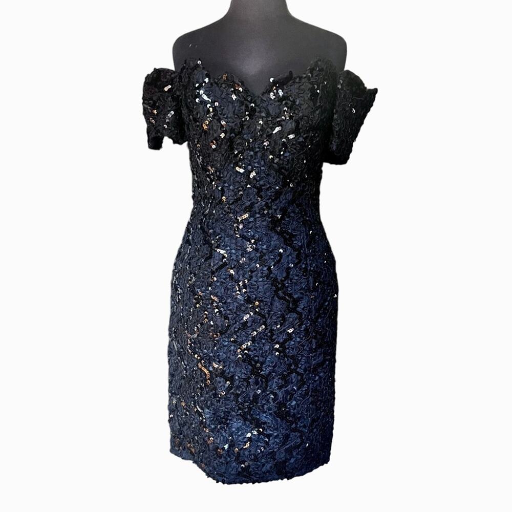 Vtg Sequin Sweetheart Off The Shoulder Wiggle Dress Size 4 Mobwife Maximalist